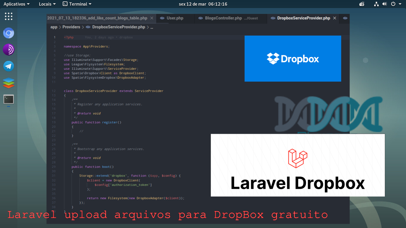 Laravel upload arquivos para DropBox gratuito